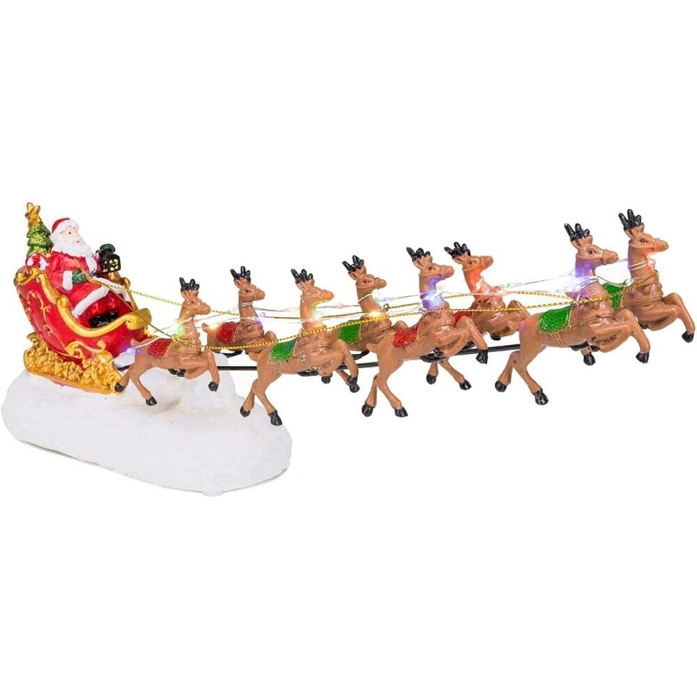 Christmas Winter Santa's Sleigh with 8 Reindeers - Winter Lane Christmas Village